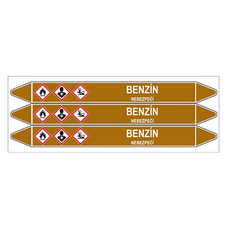 Značení potrubí, benzín,3 ks, 355 × 37 mm